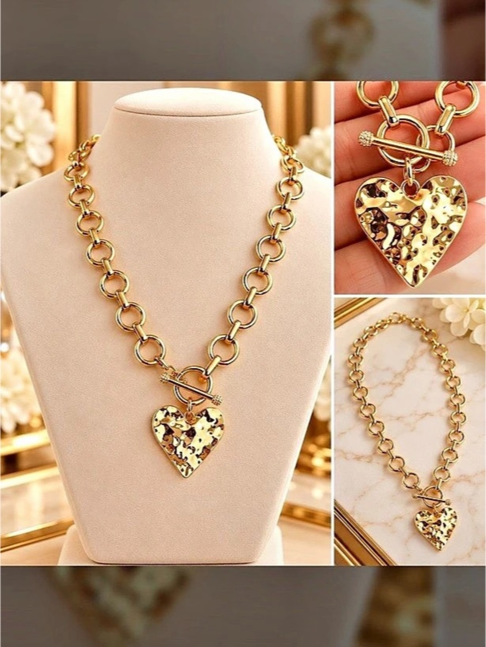 Gold-Tone Heart Pendant Necklace